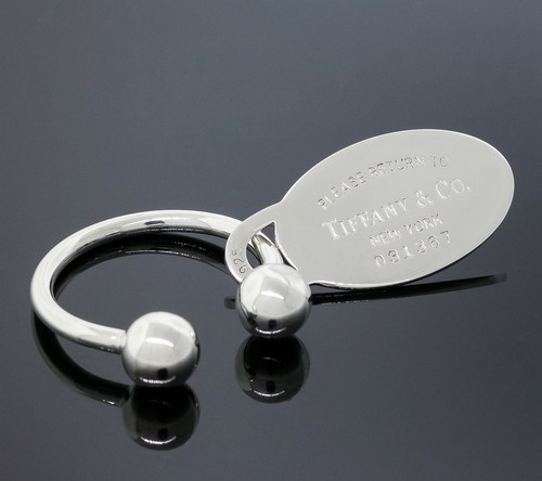 Please Return To Tiffany & Co. New York Sterling Silver Oval Tag Key Ring Holder