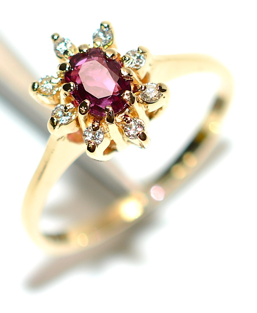 Natural Ruby & Diamond Ring 14K Solid Gold .29tcw… - image 4