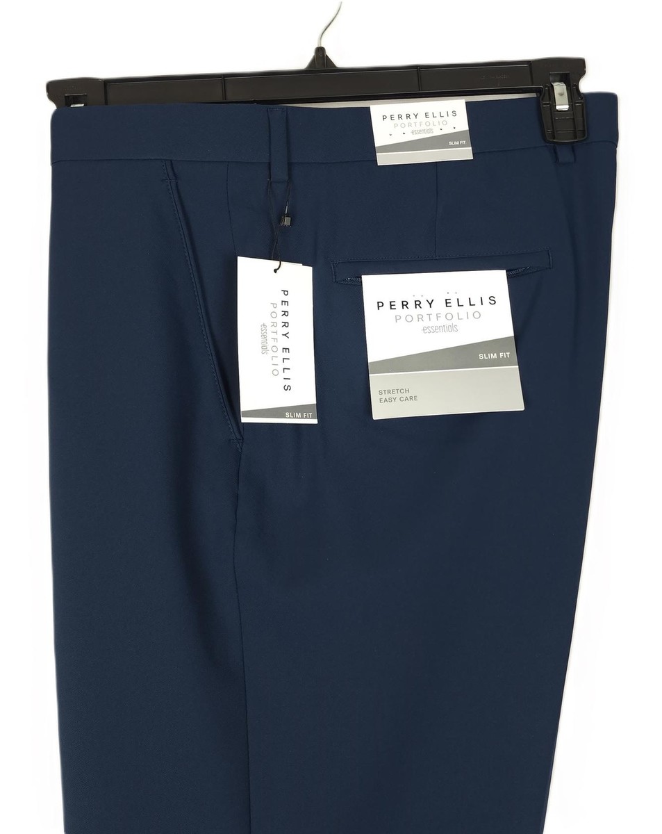 Perry Ellis Portfolio Men's Slim-Fit Stretch Golf Pants Navy Solid 40x30 NWT