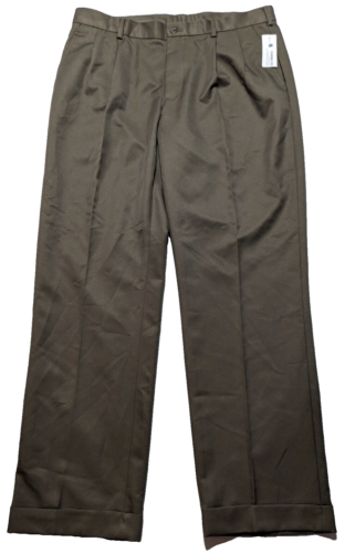 VAN HEUSEN TRAVLER Men 36X32 Classic Fit Pleat Brown No-Iron Pants NEW - 第 1/17 張圖片