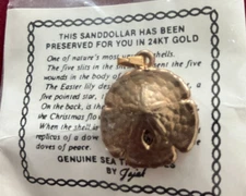 Charm - Sand Dollar preserved in 24K Gold w/ Legend of Sand Dollar