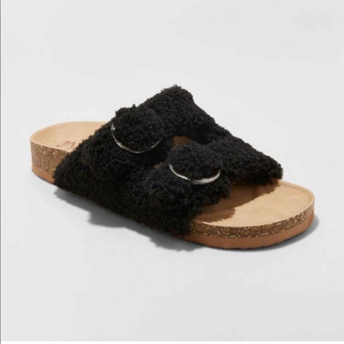 Mad Love Sandals Womens Size Fuzzy Sherpa Slippers flat Footbed