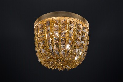 Tiara Gold Leaf Flush Mount Light with Golden Crystal