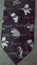 DISNEY VINTAGE WINNIE THE POOH - TIGGER - EEYORE MENS BLACK SILVER GRAY NECKTIE