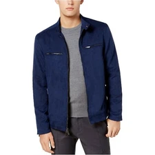 Ryan Seacrest Distinction Men's Faux-Suede Blue Moto Jacket L5801 Size XL