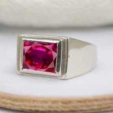 Ruby Baguette Cut Gemstone With 925 Sterling Silver Ring For Men's A73