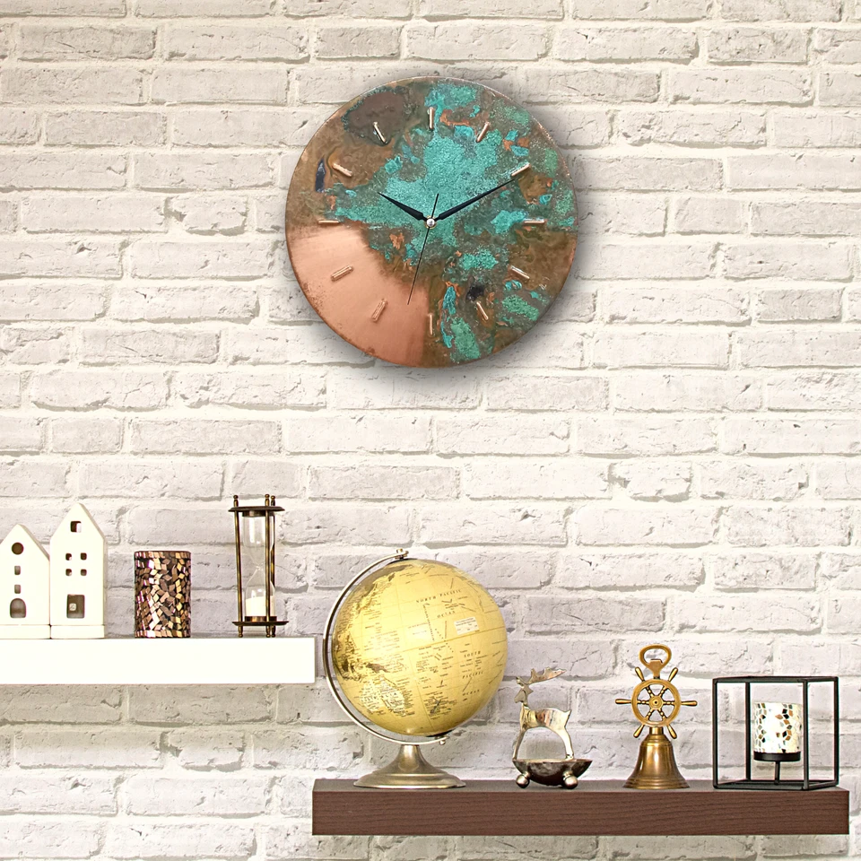 Moderno Silencioso Original Hecho a Mano Cobre Art Deco Reloj de Pared, Metal Arte de Pared Decoración Foto 4 de 4