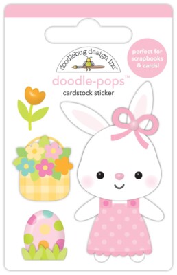 Doodlebug Doodle-pop 3D Stickers Honey Bunny Girl Pink Bow Flower Basket Egg