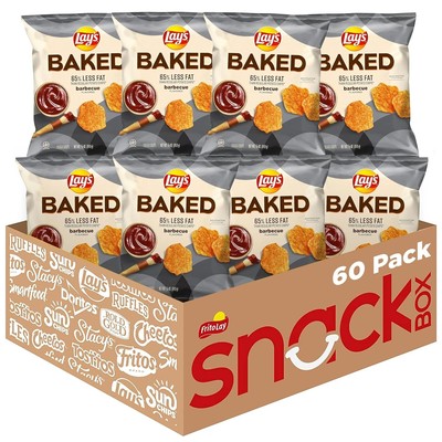 Baked, Lay's Barbecue Potato Crisps, 0.875 Ounce, less fat (Pack of 60)