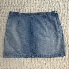 Calvin Klein Women's Blue Denim Mini Skirt W28 Button Closure Cotton