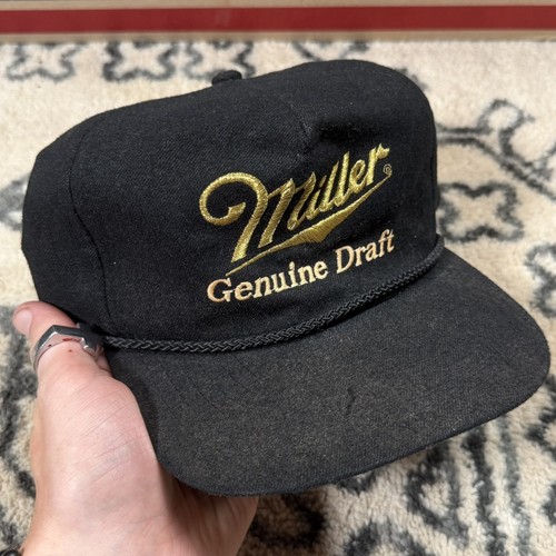 Vintage Miller Genuine Draft MGD Snapback Black Hat Rope Cap beer alcohol promo