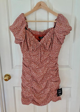 NWT Lulus Women's M Pink Floral Ruched Mini Dress Sweetheart Neckline Coquette