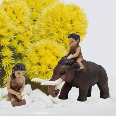 2x Primitive Man Gartenstatuen Elefantenskulpturen DIY Topfdekoration