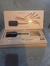 New Kristin Ess Hair Signature Styling Set 3 In 1 Ceramic Flat Iron Brush Clips
