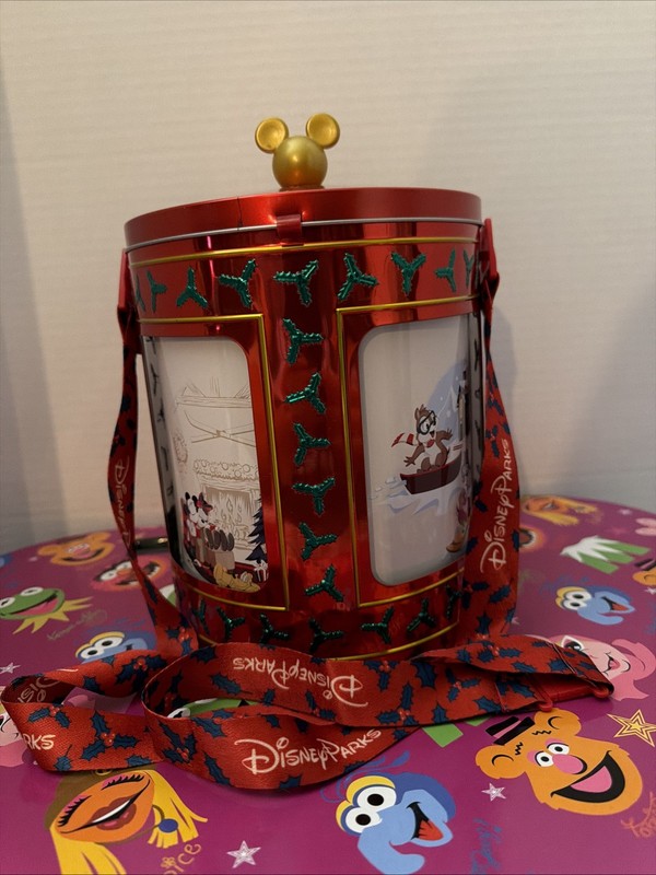 Disney Parks Holiday Christmas Rotating Musical Popcorn Tin Box 2022 Home decor