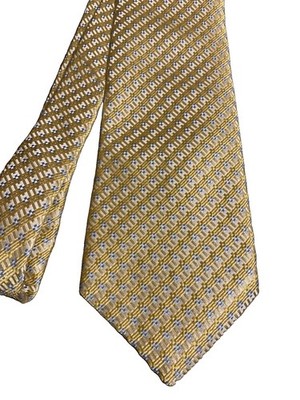 Tom James Filo A Mano,Luxury 59 Hand Tailored 100% Woven Silk Tie,   Yellow  Geo