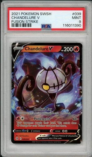 2021 Pokemon Fusion Strike SWSH Chandelure V #039 PSA 9
