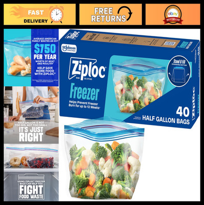 Half Gallon Freezer Bags - Easy Open & Close, 40 Count, Food Storage Pack of 9