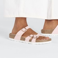 BIRKENSTOCK FRANCA SHINY LIGHT ROSE MEDIUM/NARROW WIDTH CRISSCROSS STRAPS SANDAL