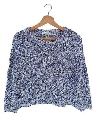 MANGO CASUAL Häkelpullover Damen Pullover Gr. DE 36 blau-weiß Casual-Look