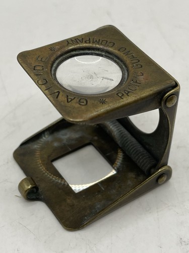 Vintage Germany GAVICIDE Pacific Guano Co Brass Folding Magnifying Glass Loupe
