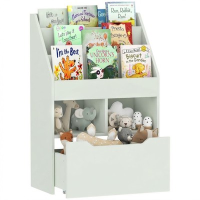 HOMCOM Kinder Bücherregal, Spielzeugkiste mit Aufbewahrungsschublade, Rollen für Schlafzimmer - Grün