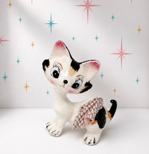 Vintage Japan Calico Cat Figurine Pink Spaghe...