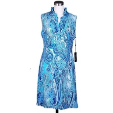 Tommy Hilfiger Aqua Blue Paisley Flare Dress, Size 10