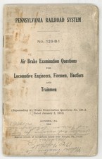 1924 PRR Air Brake Examination Questions 129-B-1 Locomotive Engineers Altoona PA