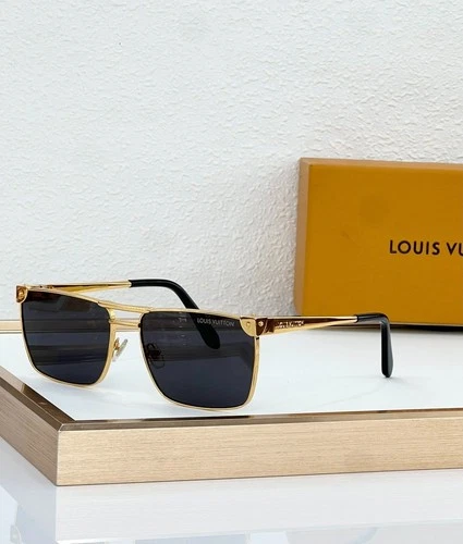 LLOUISV Z3206U Square Aviator Sunglasses Gold Black Metal Frame Dark Grey Lens - product listing photo