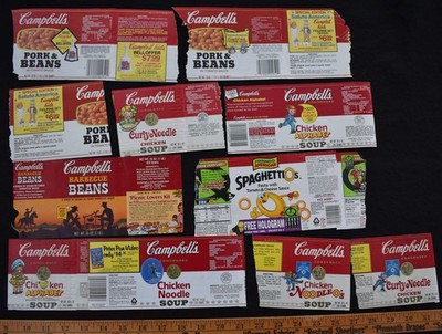 [ 1970s - 1980s Lot of 10 CAMPBELL'S Soup Can Labels - Vintage / Spaghettios ]