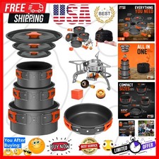 Camping Cookware Mess Kit Set with Stove - Backpacking Camping Pots and Pans ...