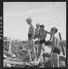 Photo:Rupert Idaho 1942 Boys at Farm Security Administration Camp Swimming