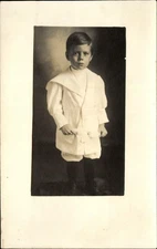 RPPC adorable little boy Edwardian white suit knickers ~ real photo 1904-1920s