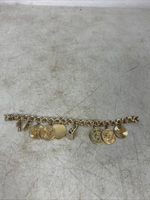Vintage 70er Jahre Elco 14K GF Bettelarmband mit 9 Charms Gold