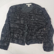 Niteline by Della Roufogau Women's Black SILK Beaded Blazer Jacket Lined Large