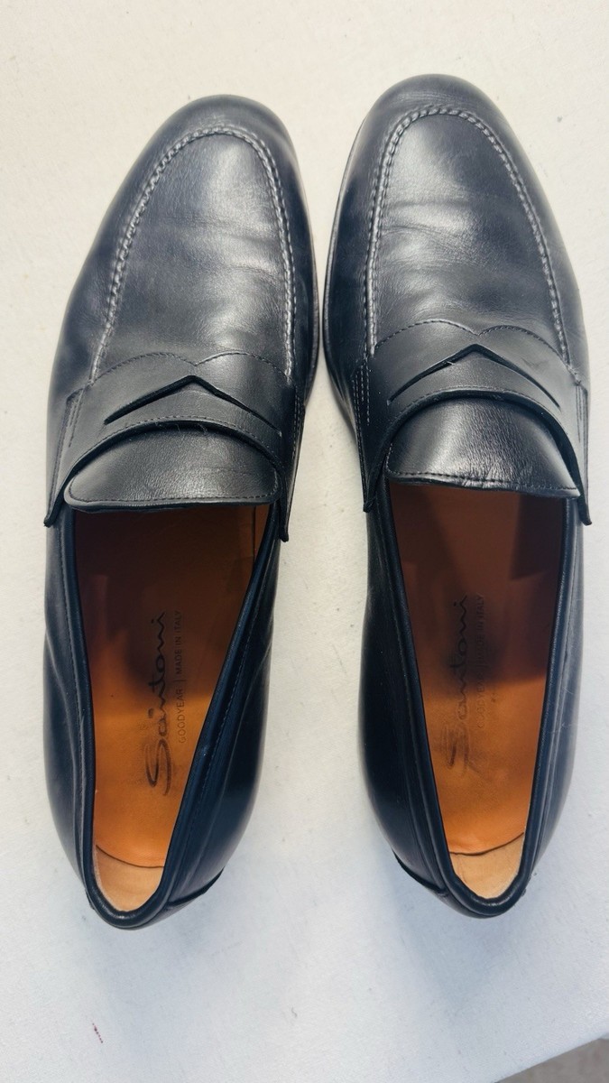 Santoni Mens Patent Leather Shoe Loafers Black Size 10 (UK9 