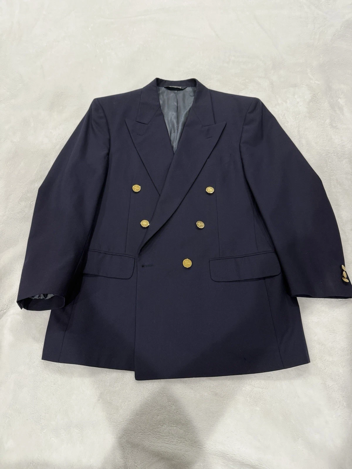 Blazer Burberrys uomo 42 blu oro bottoni doppiopetto vintage cappotto sportivo USA