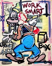 CORBELLIC GOOFY WORK SMART 16X20 VINTAGE MIXED MEDIA LARGE CANVAS POP ART DECOR