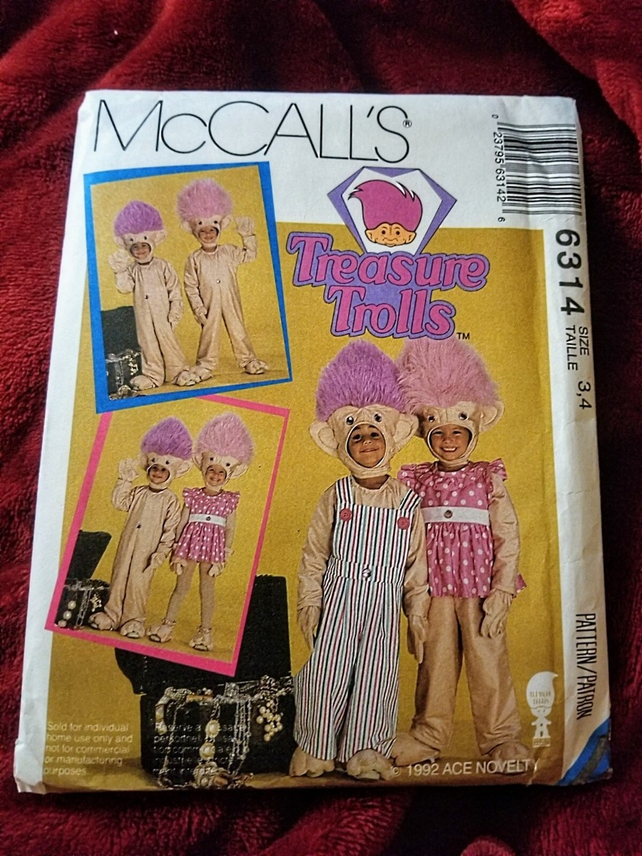 McCall's Treasure Trolls Kids Costume Pattern 6314 - Size 3-4, Includes Jumpsuit, Head, Hands & Feet For Stretch Knits