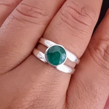 Natural Raw Emerald Gemstone 925 Sterling Silver Double Band Handmade Gift Ring