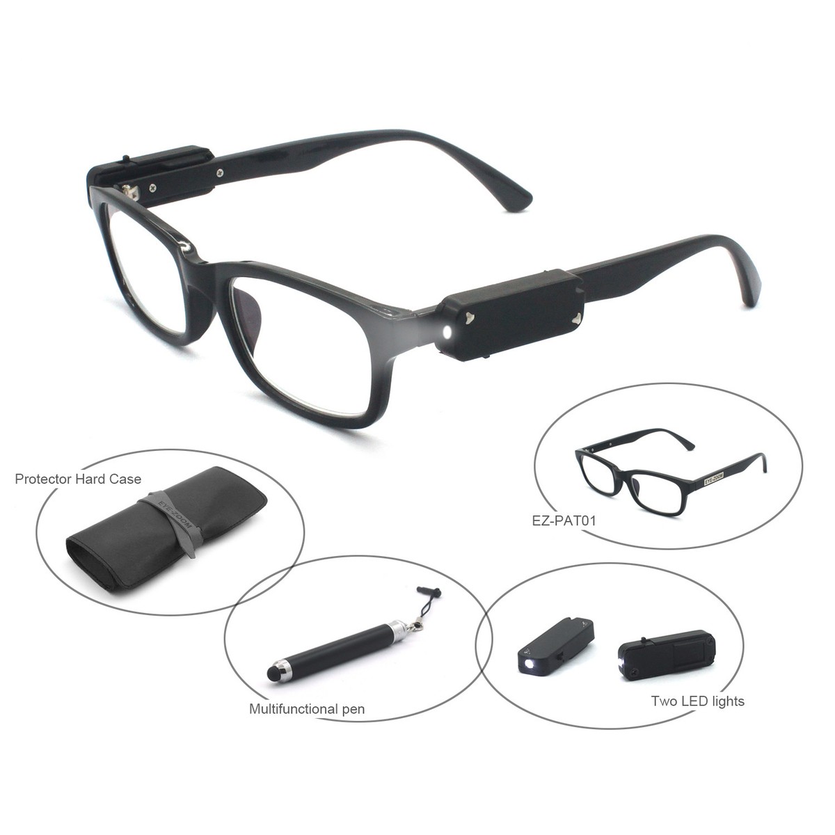 Black Reading Glasses w/ LED Light and in Capacitive Stylus Ballpoint  Pen