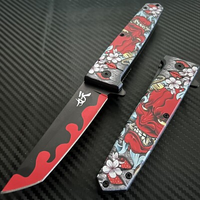 9  Red Monster Mini Katana Spring Assisted Blade Folding Pocket Knife Hunting