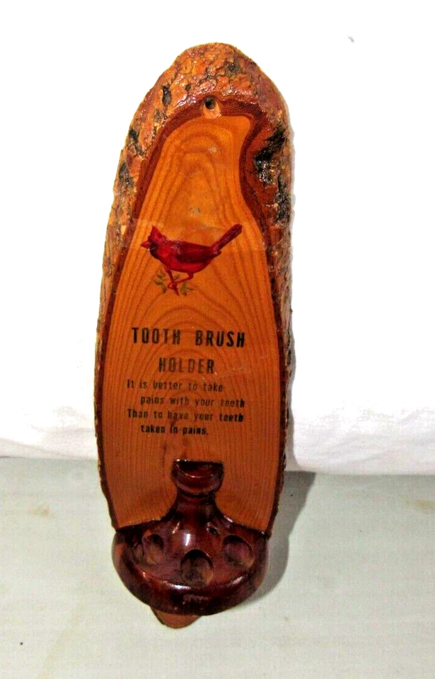 Vintage Rustic Wood Cardinal Hillbilly Toothbrush Wall Mount Holder - Image 3 of 4