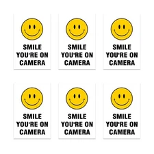 6-PACK SMILE YOU'RE ON CAMERA Vinyl Decal Sticker Security Surveillance Sign 4X6