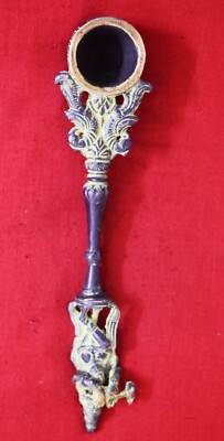 Brass Krishna Oil Lamp Aarti Stick Holder Candle Holder Ashram Temple Decor RD46