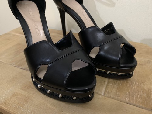 ALEXANDER MCQUEEN GOYA BLACK LEATHER HIGH HEELS SANDALS SIZE 5.5 UK RP £775 - Picture 3 of 11