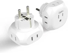 Ceptics European Travel Adapter Germany France USA to Type E/F 2 Pack