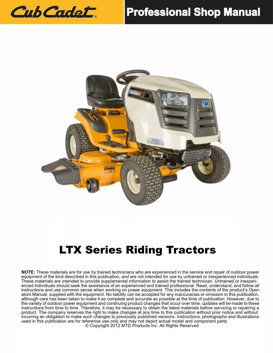 Cub Cadet LTX Series Riding Tractor Lawn Mower Service Repair