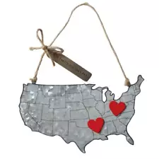 It's Really Not that Far Heart Home USA Tin Map Christmas Ornament
